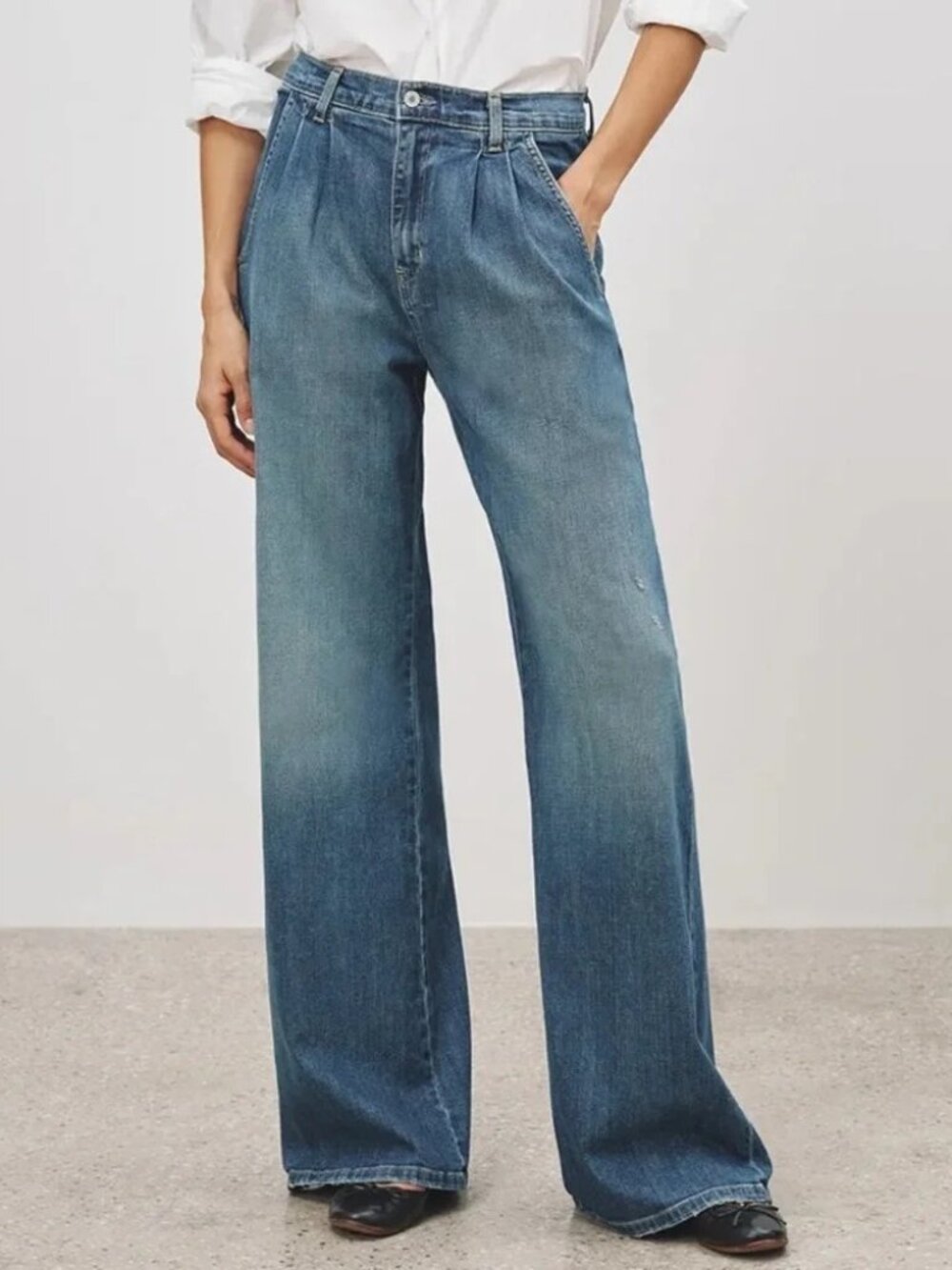 Nili Lotan Flora Pleated Wide Leg Jeans 28